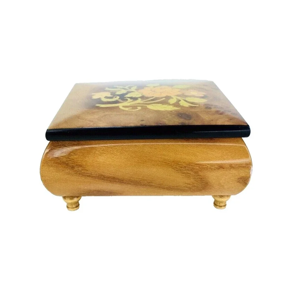 Vintage Wood Inlay Jewelry Box Ercolano Musical Movement Fascination Italy